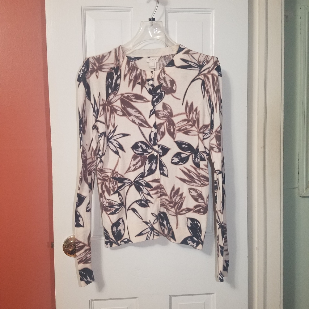 J. Crew cream leaf design lightweight cardigan